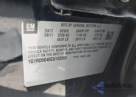 2012 Chevrolet Volt z USA, uszkodzony, nr VIN 1G1RD6E45CU102085